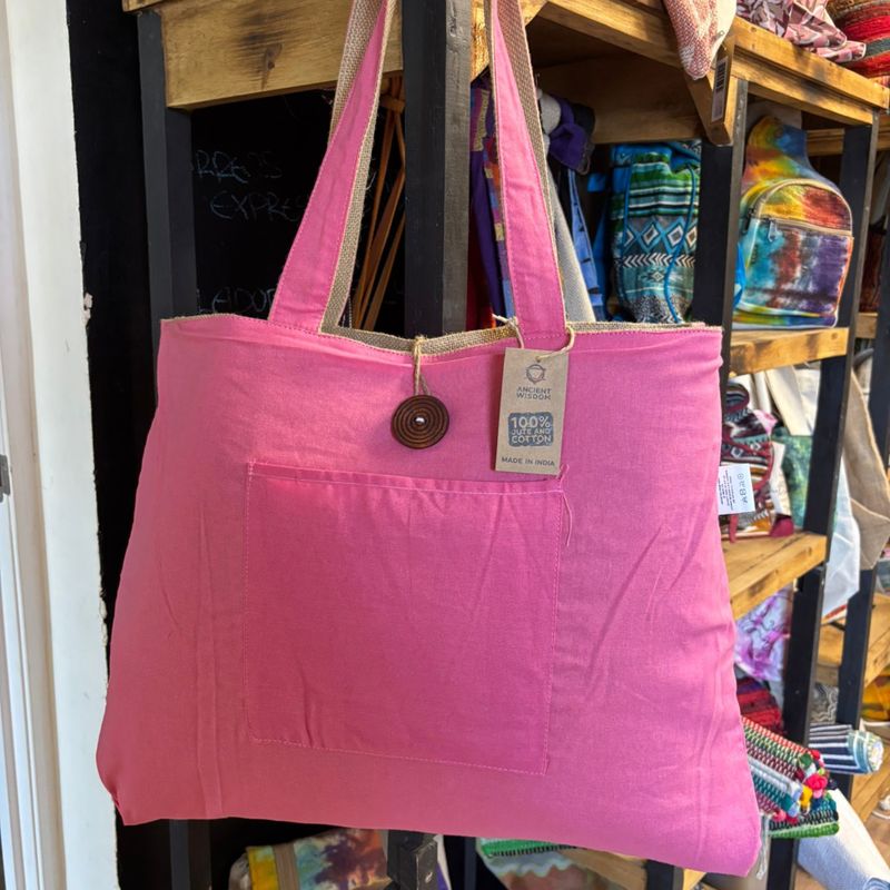 Sac réversible en jute et coton - Rose