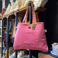 Sac réversible en jute et coton - Rose