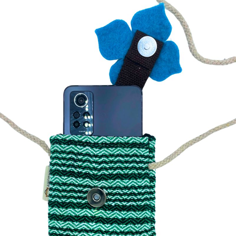 Pochette Porte- téléphone Rayures Vertes - motif  fleur