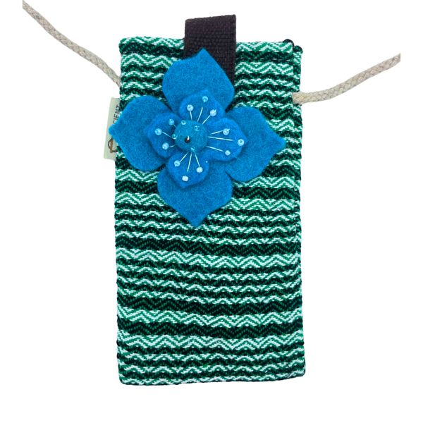 Pochette Porte- téléphone Rayures Vertes - motif fleur