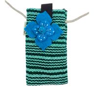 Pochette Porte- téléphone Rayures Vertes - motif  fleur