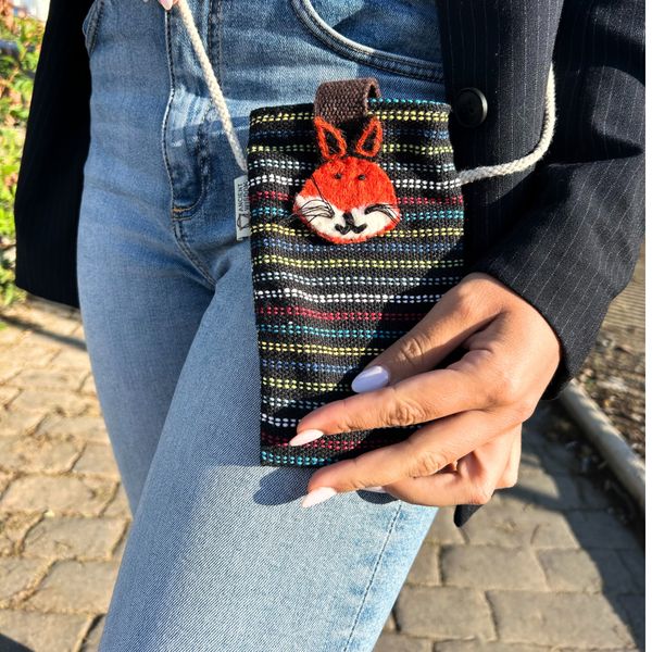 Pochette Porte- téléphone Noire et Multicolore - motif renard