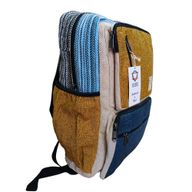 Grand Sac à Dos Rectangulaire en Chanvre - Bleu  & Curcuma