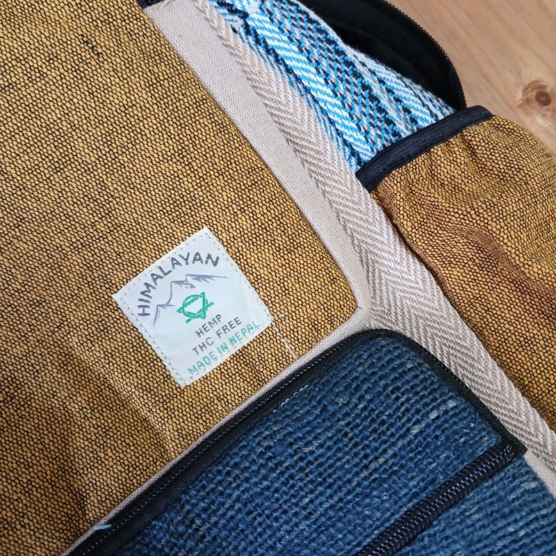 Grand Sac à Dos Rectangulaire en Chanvre - Bleu  & Curcuma