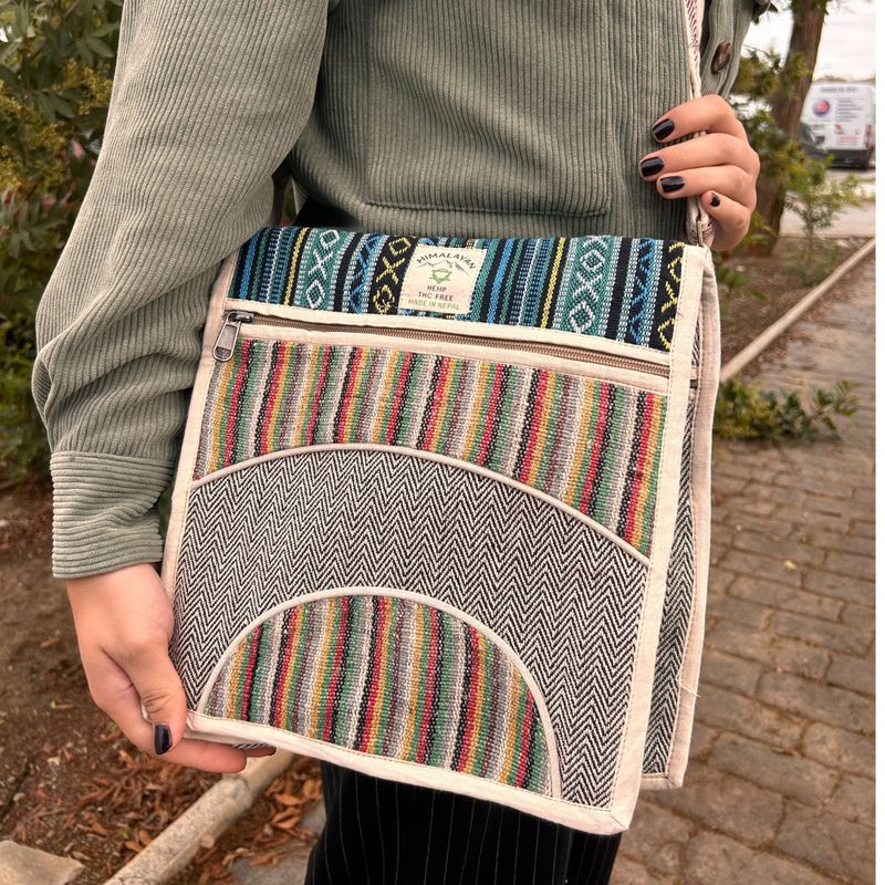 Sac Messager pour Ordinateur Portable en Chanvre - Courbes