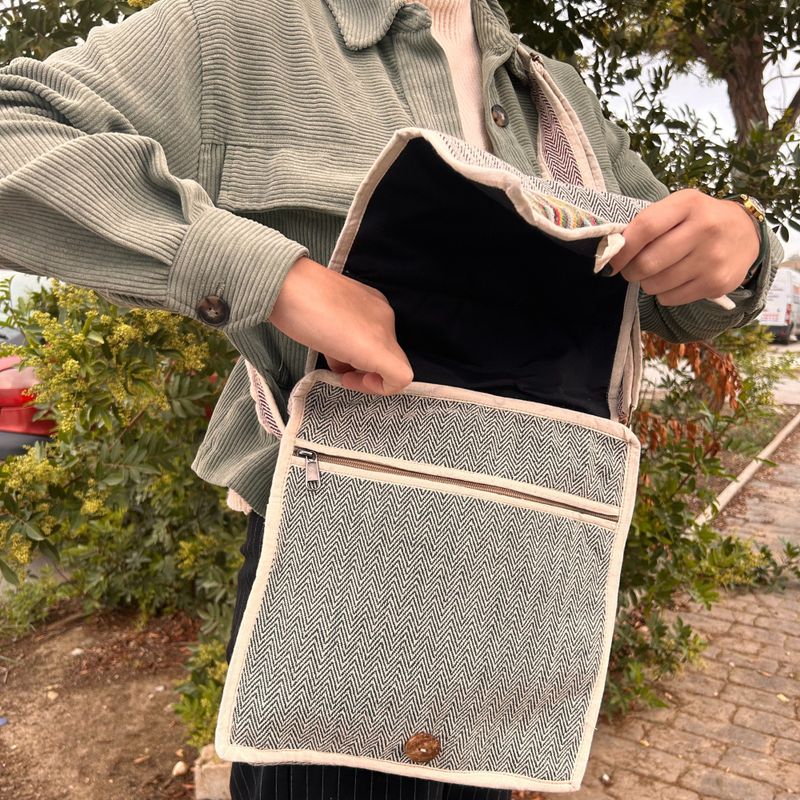 Sac Messager pour Ordinateur Portable en Chanvre - Courbes