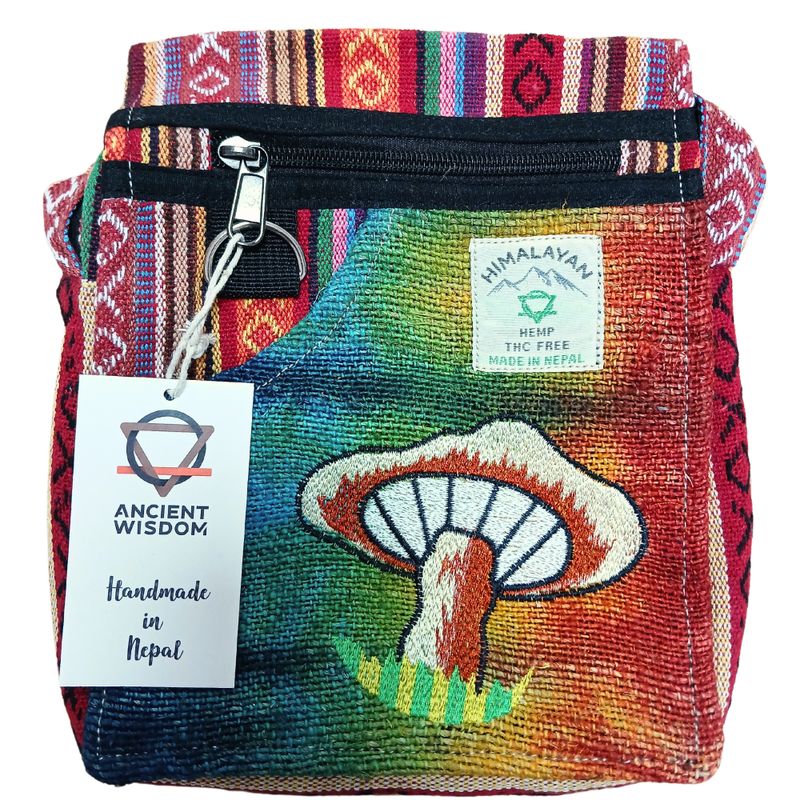 Sac de Soirée en Chanvre Brodé avec Champignons - Champignons Oranges