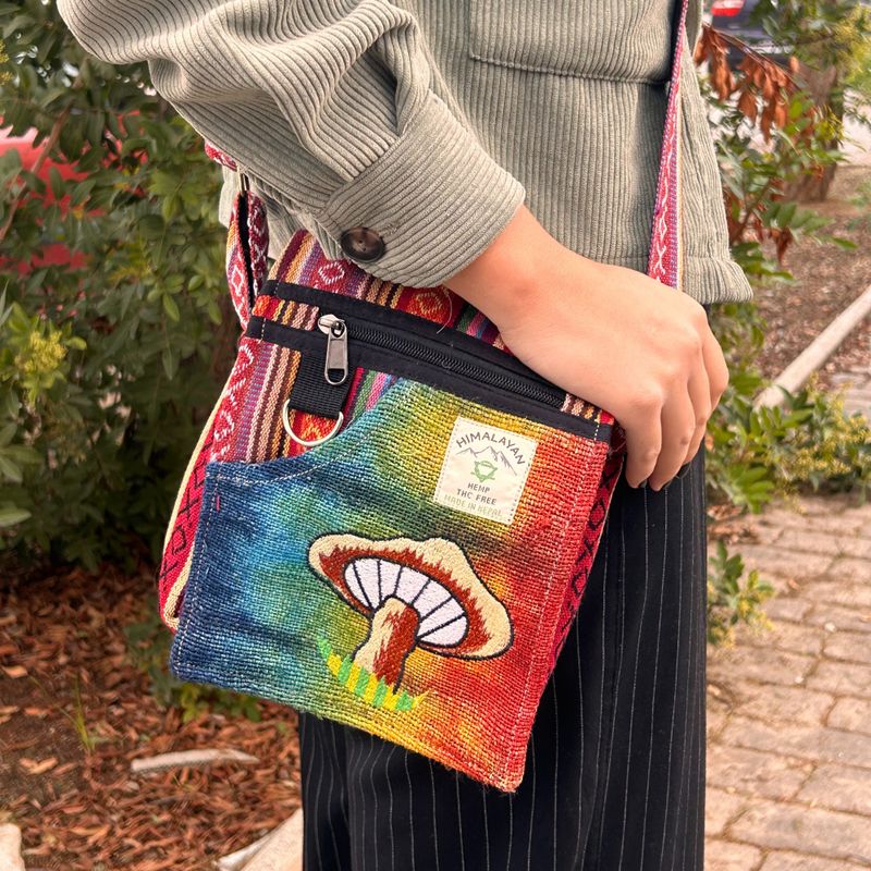 Sac de Soirée en Chanvre Brodé avec Champignons - Champignons Oranges
