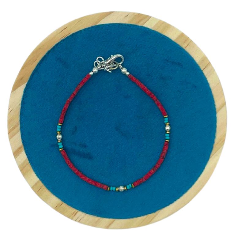 Bracelet Népalais en Pierre Extra-Fine - Perle Tribale en Corail