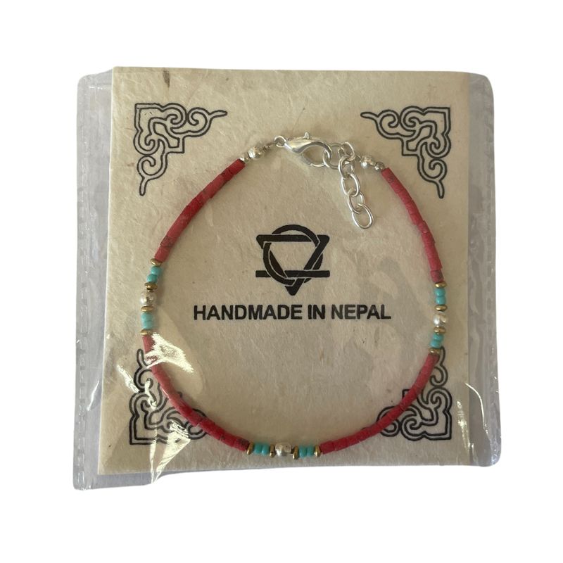 Bracelet Népalais en Pierre Extra-Fine - Perle Tribale en Corail