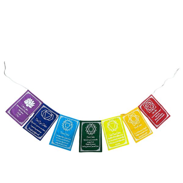 Drapeaux des Sept Chakras & Mantra - Grand (7 Drapeaux)