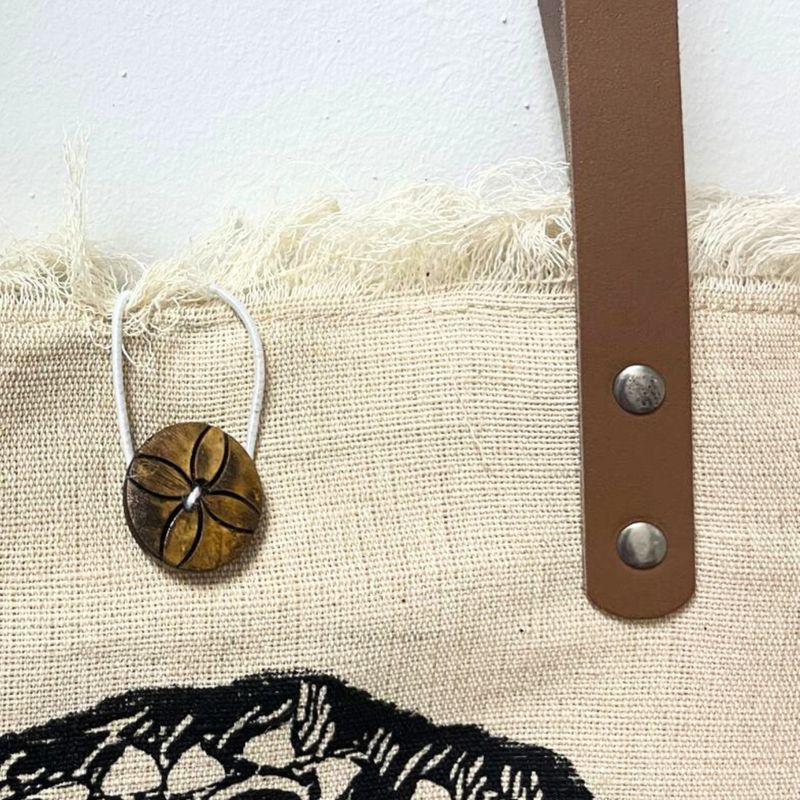 Sac en toile naturel à poignée en cuir - Mandala