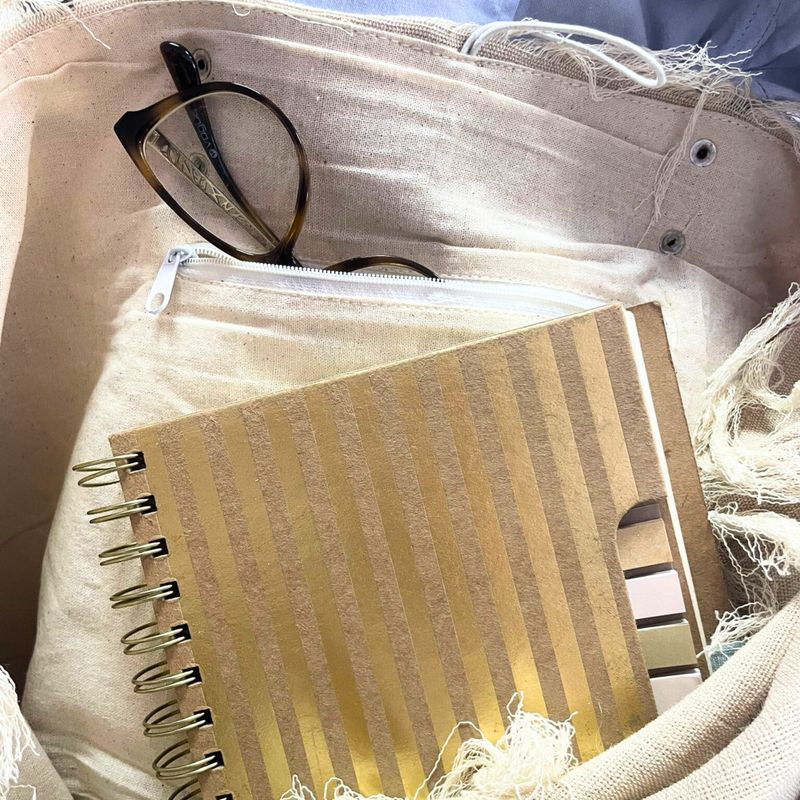 Sac en toile naturel à poignée en cuir - Bouddha