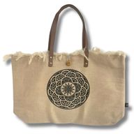 Sac en toile naturel à poignée en cuir - Mandala