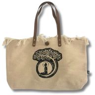 Sac en toile naturel à poignée en cuir - Bouddha