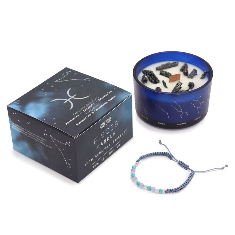 Bougie du Zodiaque avec Bracelet en Gemmes - Poissons