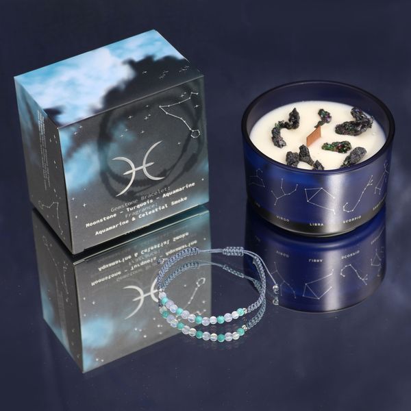 Bougie du Zodiaque avec Bracelet en Gemmes - Poissons