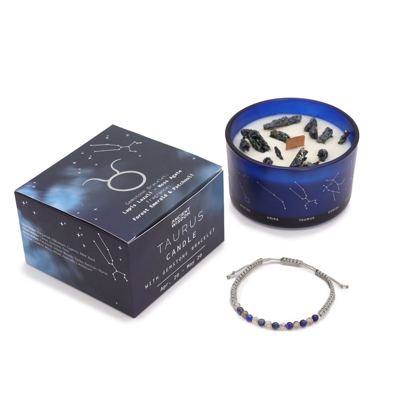 Bougie du Zodiaque avec Bracelet en Gemmes - Taureau
