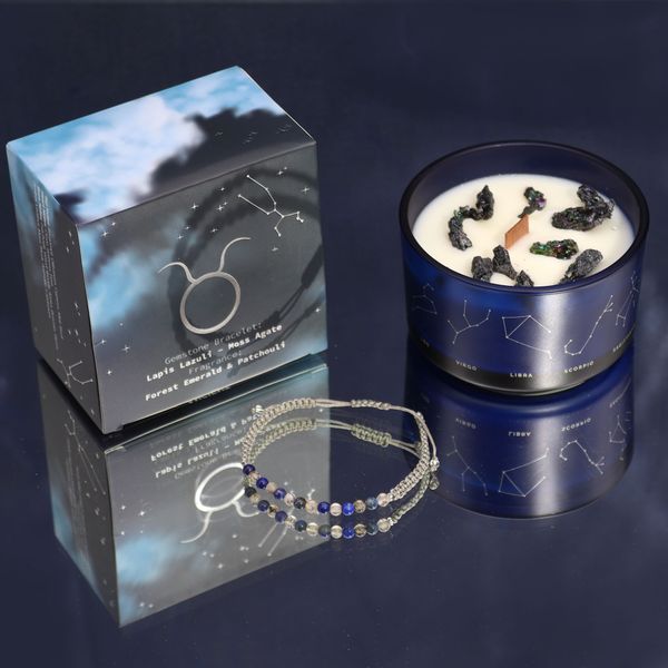 Bougie du Zodiaque avec Bracelet en Gemmes - Taureau
