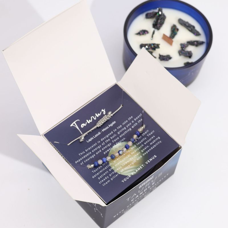 Bougie du Zodiaque avec Bracelet en Gemmes - Taureau