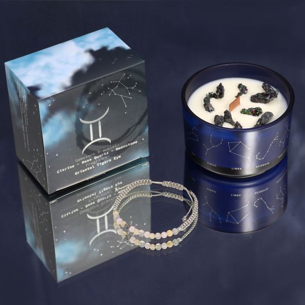 Bougie du Zodiaque avec Bracelet en Gemmes - Gémeaux