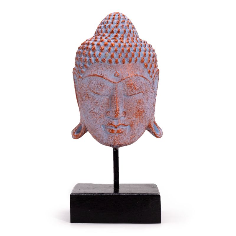 Grande Tête de Bouddha Sérénité sur Socle - Cuivre Bleu