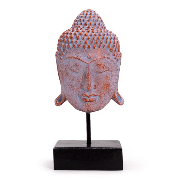 Grande Tête de Bouddha Sérénité sur Socle - Cuivre Bleu