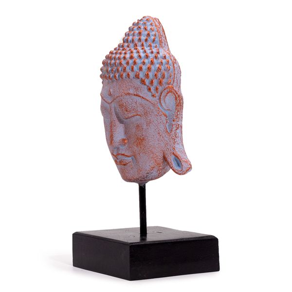 Grande Tête de Bouddha Sérénité sur Socle - Cuivre Bleu
