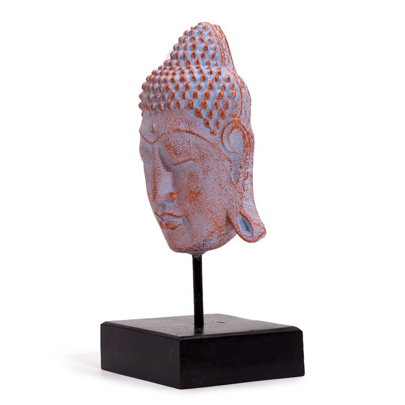 Grande Tête de Bouddha Sérénité sur Socle - Cuivre Bleu