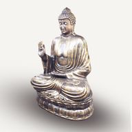 Grand Bouddha Antique en Or Enseignant sur un Lotus - 2m