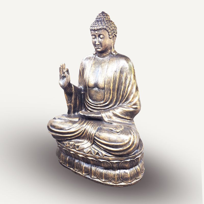 Grand Bouddha Antique en Or Enseignant sur un Lotus - 2m