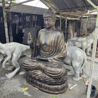 Grand Bouddha Antique en Or Enseignant sur un Lotus - 2m