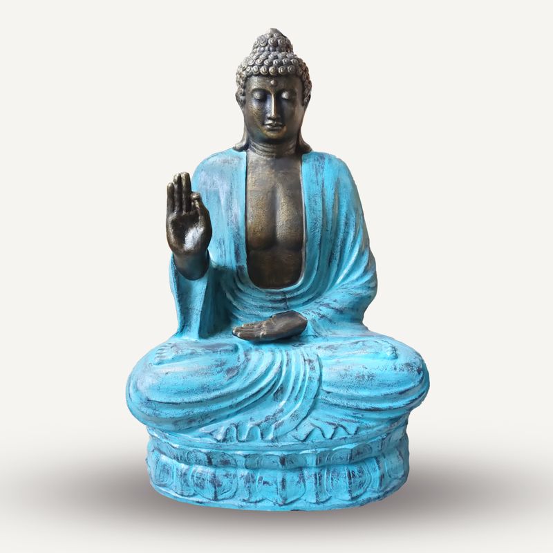 Grand Bouddha en Turquoise et Pierre Enseignant sur un Lotus - 2m