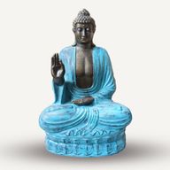 Grand Bouddha en Turquoise et Pierre Enseignant sur un Lotus - 2m