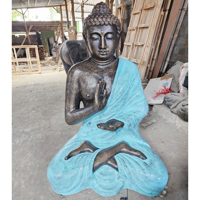 Grand Bouddha en Turquoise et Pierre Méditant dans un Stupa - 1,5m