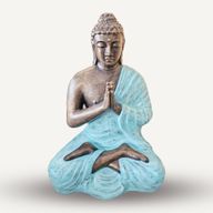 Statue Moyenne-Grande de Bouddha Priant en Turquoise et Or - 1,2m de haut