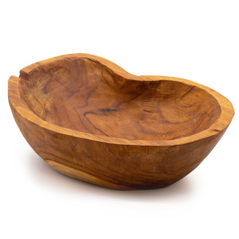 Bol à fruits en bois de teck brut et naturel - 31x22x8cm