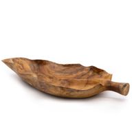 Grand bol à fruits en forme de feuille en bois de teck - 40x24x5cm