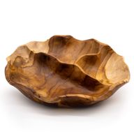 Bol à fruits rond et lisse en bois de teck à trois compartiments - 30x5,5cm