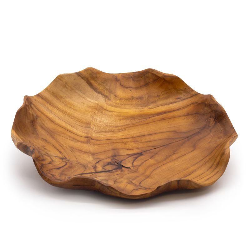 Bol à fruits rond et lisse en bois de teck - 28x5,5cm