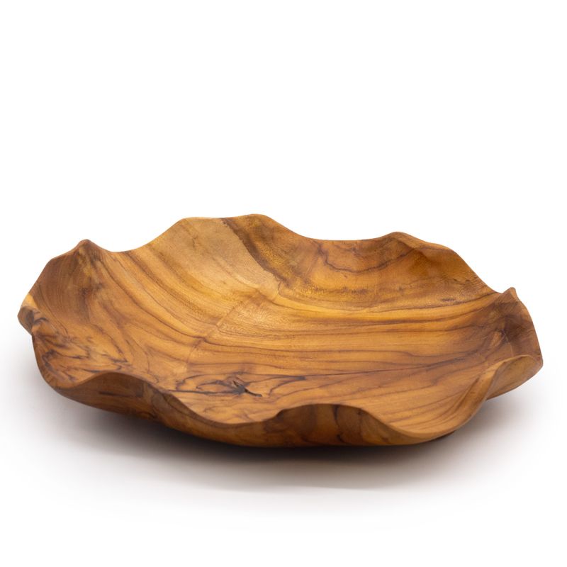 Bol à fruits rond et lisse en bois de teck - 28x5,5cm