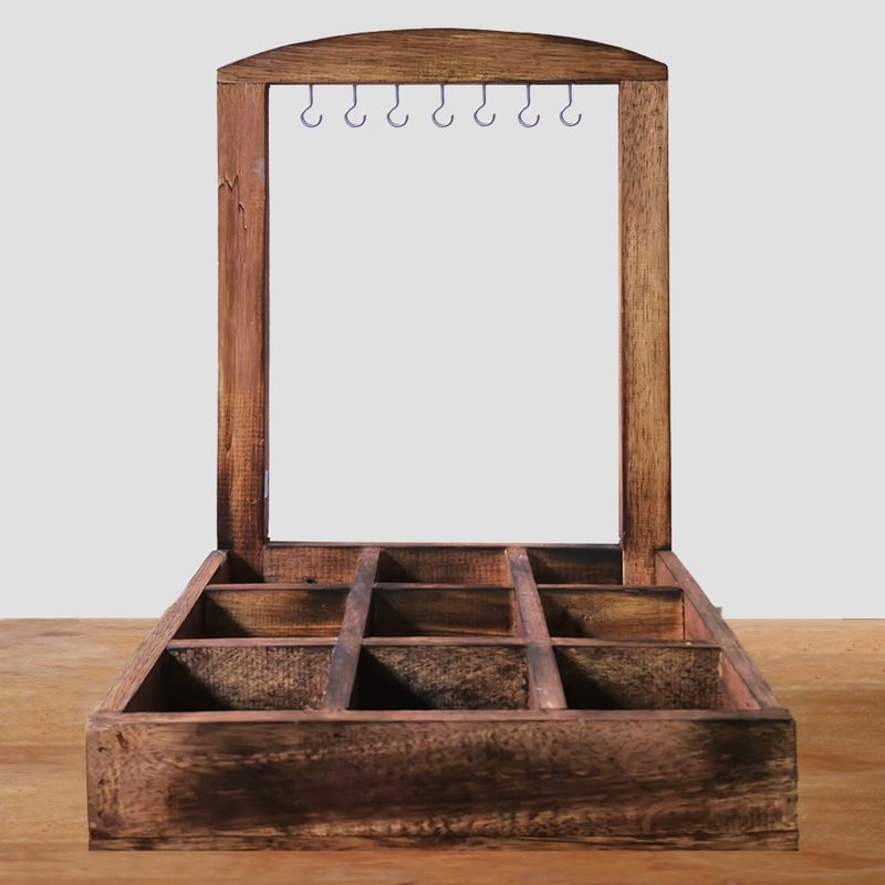 Présentoir Suspendu avec Plateau de Rangement - 9 Compartiments (3x3) - Bois Foncé