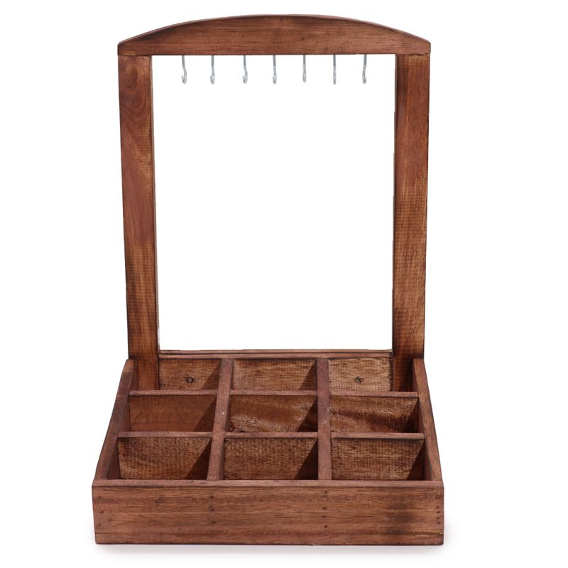 Présentoir Suspendu avec Plateau de Rangement - 9 Compartiments (3x3) - Bois Foncé