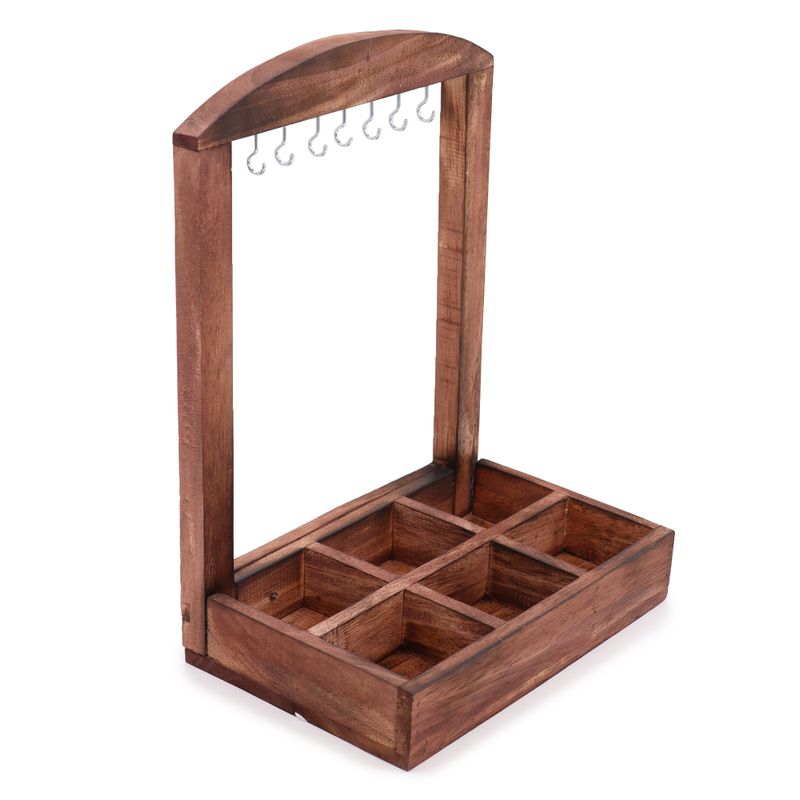 Présentoir Suspendu avec Plateau de Rangement - 6 Compartiments (2x3) - Bois Foncé