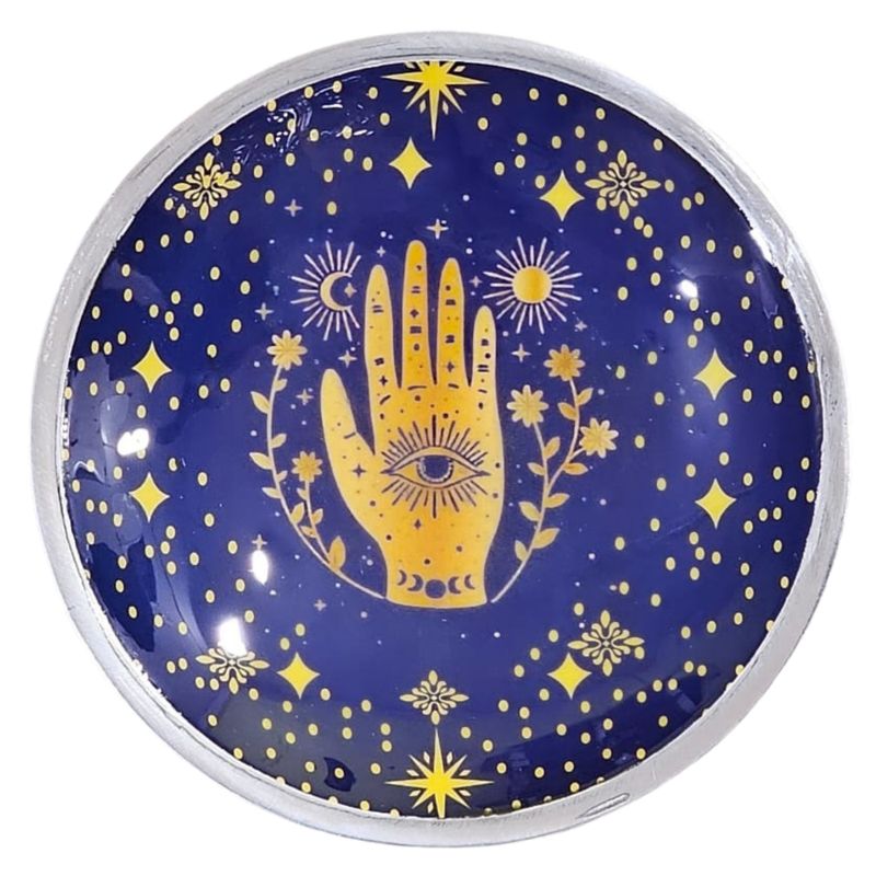 Assiette d'offrande émaillée à trois pieds – Hamsa Bleu
