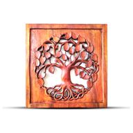 Panneau Décoratif Carré en Bois avec Arbre De vie 40x40cm