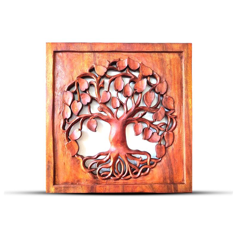 Panneau Décoratif Carré en Bois avec Arbre De vie 40x40cm