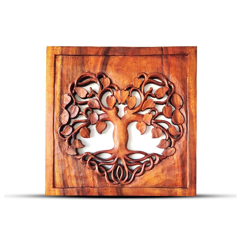 Panneau Décoratif Carré en Bois avec Arbre de Vie30x30cm