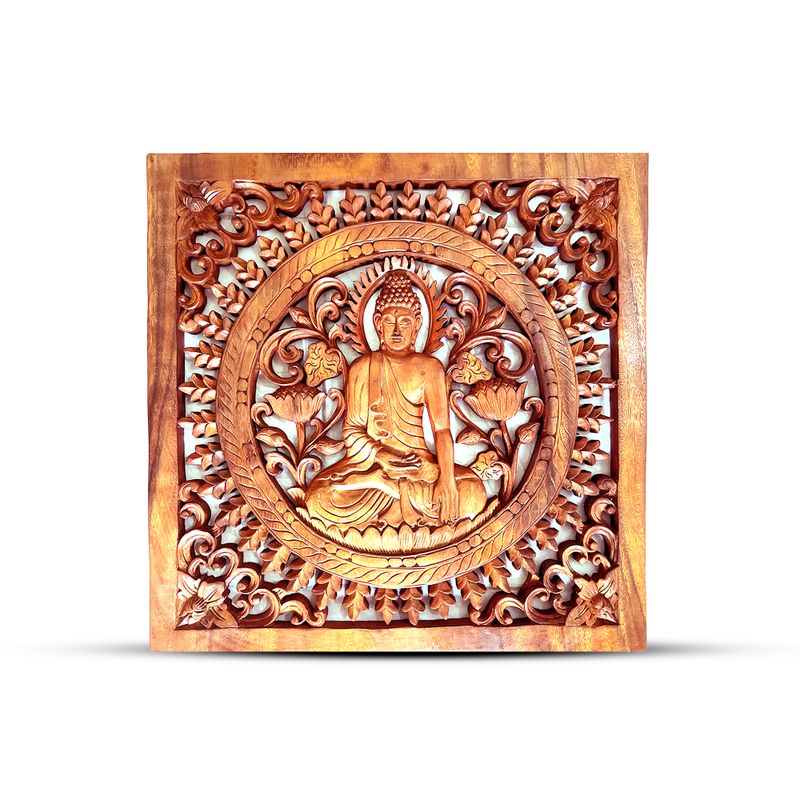 Panneau Décoratif Carré en Bois avec Bouddha 40x40cm