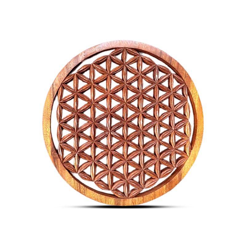 Panneau Décoratif Rond en Bois avec Fleur de Vie 40cm